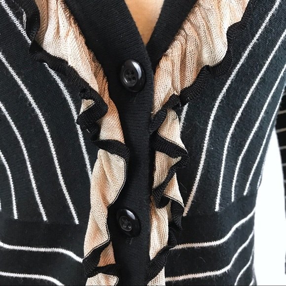 Cabi “The Flirt“ Striped Ruffle Career Work Cardigan Size S - Picture 4 of 6